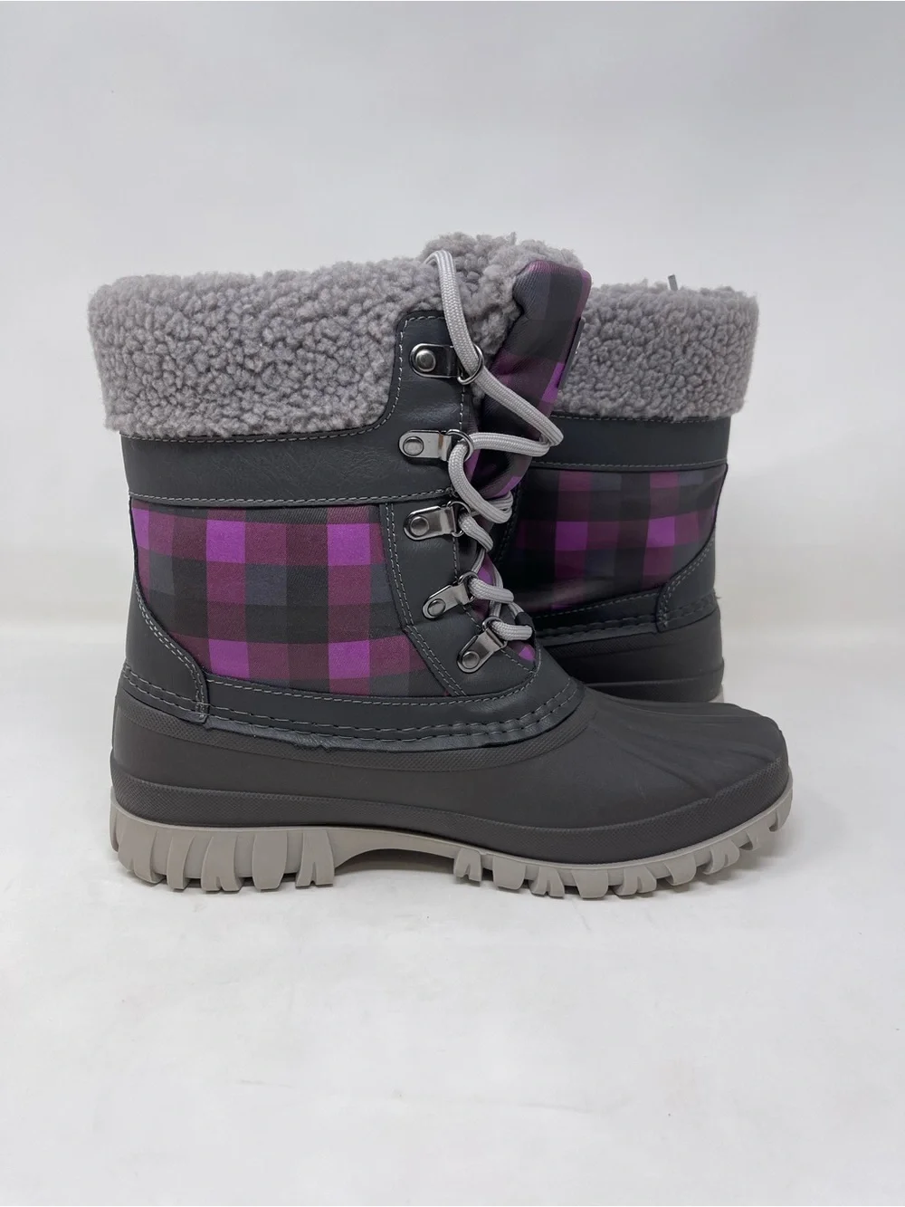 Waterproof Insulated Boots By Cougar Women's‎ Size 8m Gray With Plaid Lace-up